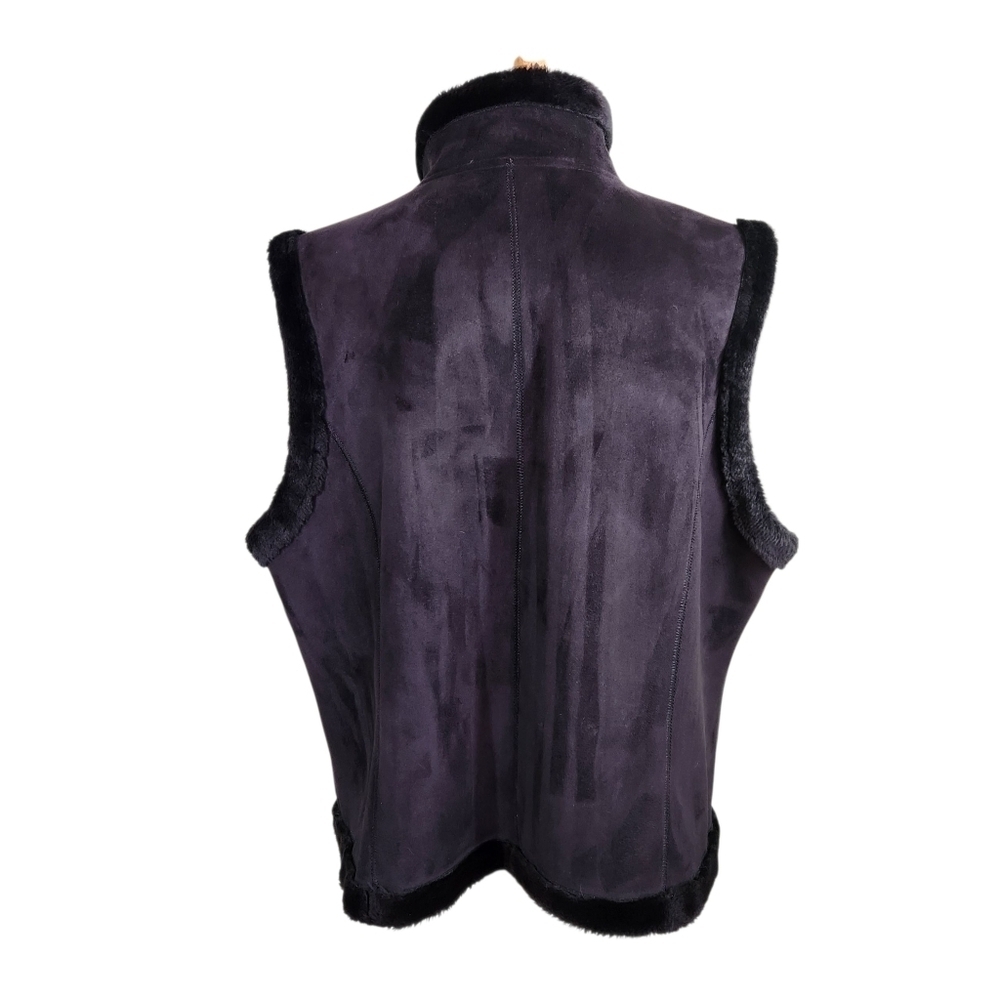 Chaps Faux Suede black Vest, Faux fur trim, Sz 2X - Picture 2 of 10